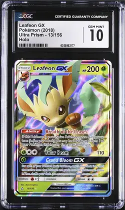 CGC 10 GEM MINT Leafeon GX 13/156 Sun & Moon Ultra Prism Ultra Rare Holo Pokemon - Image 1