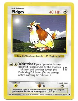Pokemon TCG 90's Base Set Pidgey Shadowless Card #57/102 EUC - Image 1