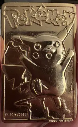 1999 Pokemon Pikachu 23K Gold Plated Metal Trading Card Burger King RARE - Image 1