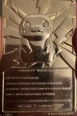 1999 Pokemon Pikachu 23K Gold Plated Metal Trading Card Burger King RARE - Image 3