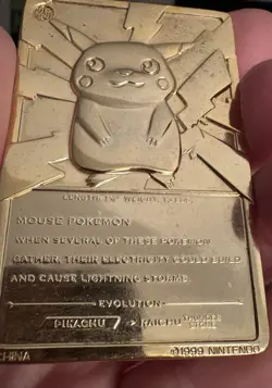 1999 Pokemon Pikachu 23K Gold Plated Metal Trading Card Burger King RARE - Image 4