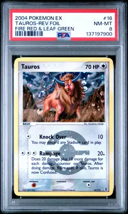 2004 POKEMON EX FIRE RED & LEAF GREEN #16 TAUROS-REVERSE FOIL PSA 8 - Image 1