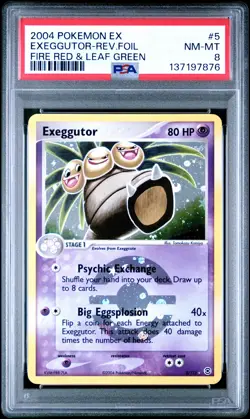 2004 POKEMON EX FIRE RED & LEAF GREEN #5 EXEGGUTOR-REVERSE FOIL PSA 8 - Image 1