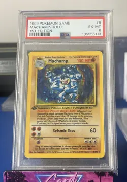 1999 Pokemon Base Set MACHAMP 1st Edition HOLO RARE 8/102 PSA 6 EX-MT - Image 1