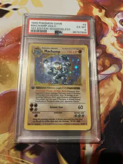 1999 Pokemon Base Set Machamp 1st Edition Holo Shadowless 8/102 PSA 6 EX-MT - Image 1