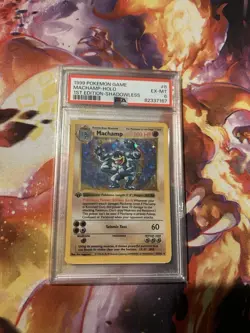 1999 Pokemon Base Set Machamp 1st Edition Holo Shadowless 8/102 PSA 6 EX-MT - Image 1
