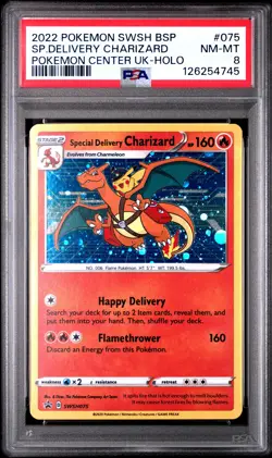 2022 POKEMON SWSH BLACK STAR PROMO #075 SPECIAL DELIVERY CHARIZARD-HOLO PSA 8 - Image 1