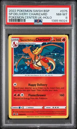 2022 POKEMON SWSH BLACK STAR PROMO #075 SPECIAL DELIVERY CHARIZARD-HOLO PSA 8 - Image 1