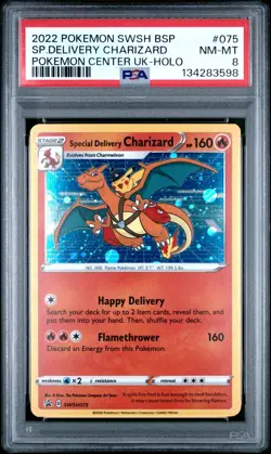 2022 POKEMON SWSH BLACK STAR PROMO #075 SPECIAL DELIVERY CHARIZARD HOLO PSA 8 - Image 1