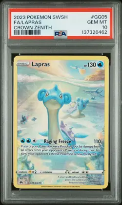 2023 POKEMON SWORD & SHIELD CROWN ZENITH #GG05 FULL ART/LAPRAS PSA 10 - Image 1