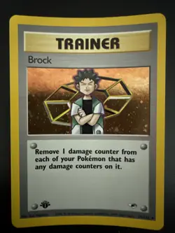 Pokemon TCG Brock 1st Edition Rare Holo Card #15/132 Gym Heros - Image 1
