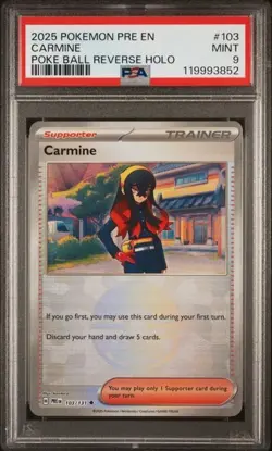 2025 Pokemon PRE EN Carmine Poke Ball Reverse Holo #103 PSA 9 MINT - Image 1