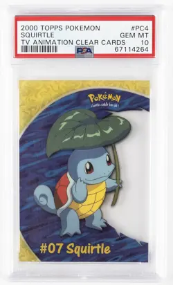 2000 TOPPS POKEMON TV ANIMATION CLEAR CARDS #PC4 SQUIRTLE PSA 10 - Image 1