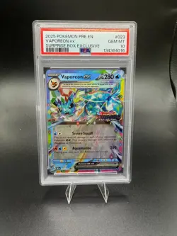 Pokemon TCG Prismatic Evolutions Vaporeon EX Card 023/131 Stamped - PSA 10 - Image 1