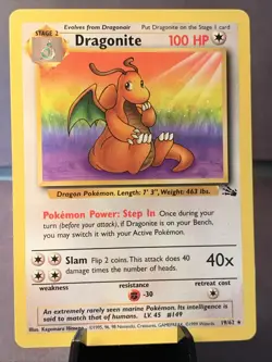 Pokemon TCG Dragonite 19/62 Fossil Set Unlimited Non Holo Rare WOTC VTG 1999 LP - Image 1