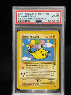 Flying Pikachu #25 Black Star Promo Pokemon League 2001 PSA 8 🎈☁ - Image 1