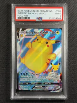 Pokemon Cards PSA 9 Mint Surfing Pikachu Vmax Celebrations SWSH 2021 009/025 - Image 1