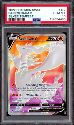 PSA 10 Reshiram V 172/195 Full Art Silver Tempest Pokemon Sword Shield Mint - Image 1
