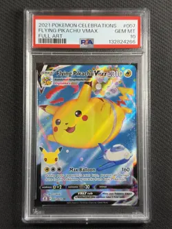 Pokemon Cards PSA 10 Gem Mt Flying Pikachu Vmax Celebrations SWSH 2021 007/025 - Image 1