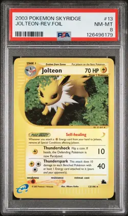 2003 POKEMON SKYRIDGE #13 JOLTEON-REVERSE FOIL PSA 8 - Image 1