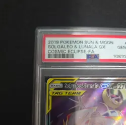 2019 POKEMON SUN & MOON COSMIC ECLIPSE #216 FULL ART/SOLGALEO & LUNALA GX PSA 10 - Image 2