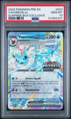 Pokemon TCG Prismatic Evolutions Vaporeon EX Card 023/131 Stamped PSA 10 - Image 1