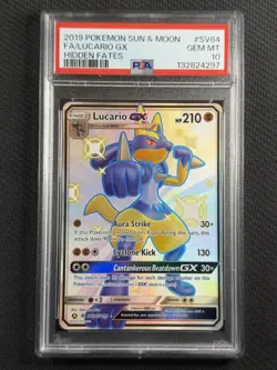 Pokemon Cards PSA 10 Gem Mt Lucario Gx FA Hidden Fates S&M 2019 SV64/SV94 - Image 1