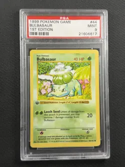 Pokemon Cards PSA 9 Mint Bulbasaur 1st Edition Base Set WotC 1999 44/102 - Image 1