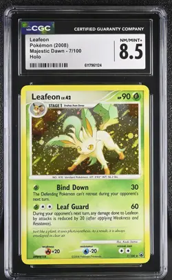 CGC 8.5 Leafeon 2008 Majestic Dawn 7/100 Holo SWIRL Pokemon Card - Image 1