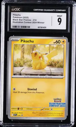2025 POKEMON BLACK STAR PROMOS ILLUSTRATION CONTEST 2024 WINNER PIKACHU CGC 9 - Image 1