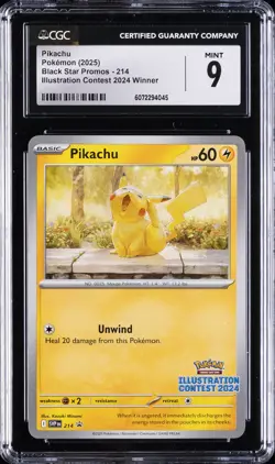 2025 POKEMON BLACK STAR PROMOS ILLUSTRATION CONTEST 2024 WINNER PIKACHU CGC 9 - Image 1