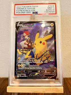 Pikachu FA Veronica Taylor Ash Signed PSA AUTO 10 Pokemon Lost Origin TG16 - Image 1