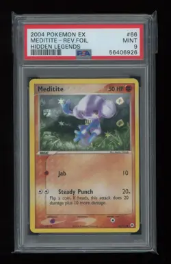 POKEMON EX Hidden Legends MEDITITE 66/101 Common REVERSE HOLO FOIL PSA 9 MINT - Image 1