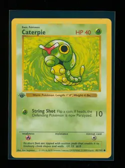 POKEMON 1st Edition Shadowless Base Set CATERPIE 45/102 Common LP Vintage WOTC - Image 1
