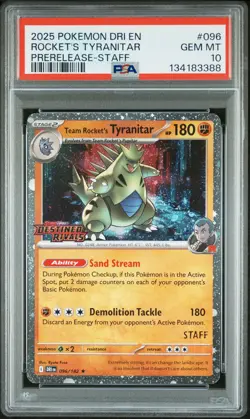 2025 POKEMON DRI PRERELEASE-STAFF #096 TEAM ROCKET'S TYRANITAR PSA 10 - Image 1