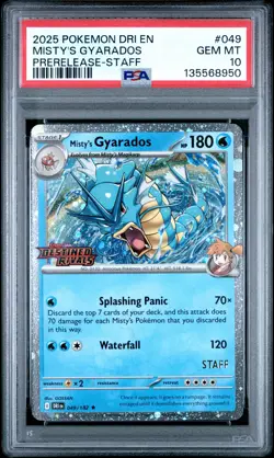 2025 POKEMON DRI EN-DESTINED RIVALS PRERELEASE-STAFF MISTY'S GYARADOS PSA 10 - Image 1