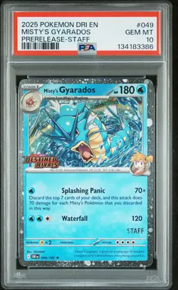 2025 POKEMON DRI EN-DESTINED RIVALS PRERELEASE-STAFF MISTY'S GYARADOS PSA 10 - Image 1