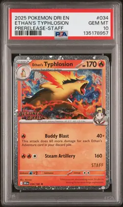 2025 POKEMON DRI EN-DESTINED RIVALS PRERELEASE-STAFF ETHAN'S TYPHLOSION PSA 10 - Image 1