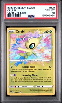 PSA 10 CELEBI AMAZING RARE #009 2020 POKEMON SWORD & SHIELD VIVID VOLTAGE GEM - Image 1