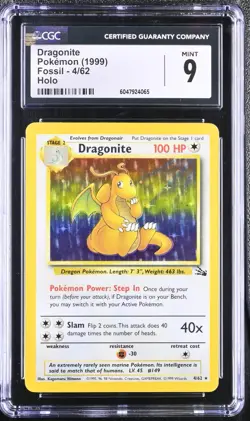 DRAGONITE 4/62 HOLO FOSSIL POKEMON 1999 CGC 9 MINT - Image 1