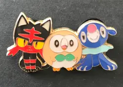 Alolan Starters Popplio Litten Rowlett Pokemon Pin Badge Metal Shiny 2016 RARE - Image 1