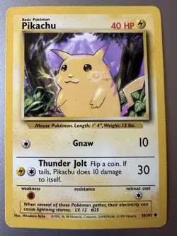 Pokemon TCG Pikachu 58/102 Unlimited Common Base Set MP - Image 1