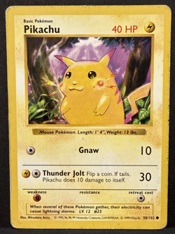Pikachu Red Cheek Cheeks Pl/HP 58/102 Shadowless Base Set Pokemon: MP- - Image 1
