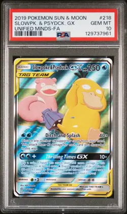 PSA 10 SM Unified Minds Slowpoke & Psyduck GX 218/236 Alt Art *7961 Pokemon - Image 1