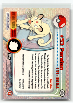 Pokemon Persian 1999 TV Animation Edition Topps #53 Foil - Image 2