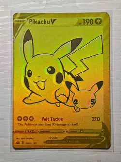 Pikachu V SWSH145 Gold Promo Pokemon Card - Texture Shift with Miscut - Image 1