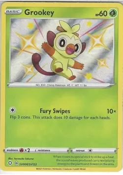 SV004/SV122 Grookey : Rare Holo Card : SWSH-4.5 Shining Fates Shiny Vault - Image 1