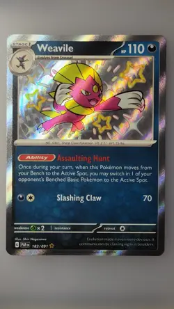 Weavile 183/091 Shiny Rare SV: Paldean Fates Pokemon TCG NM - Image 1