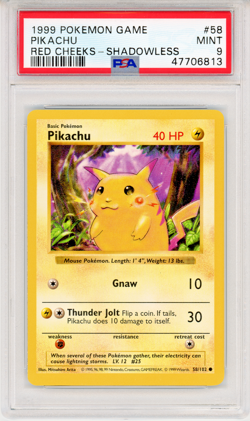 1999 Pokemon Game Pikachu Red Cheeks - Shadowless - PSA 9 - #58/102 Card No #58 - Image 1