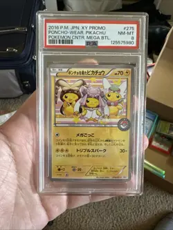 Pokemon 2016 XY Promo Poncho-Wearing Pikachu 275/XY-P Japanese PSA 8 - Image 1
